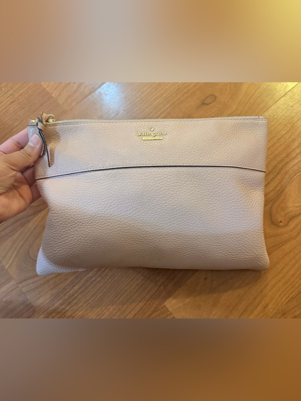 kate spade Blush Pebbled Leather Zip Clutch with Gold Logo